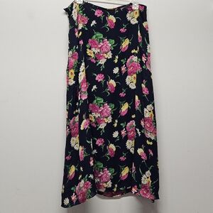 Lauren Ralph Lauren Womens Maxi Skirt Size 16 Navy Floral Silk Lined Old Money